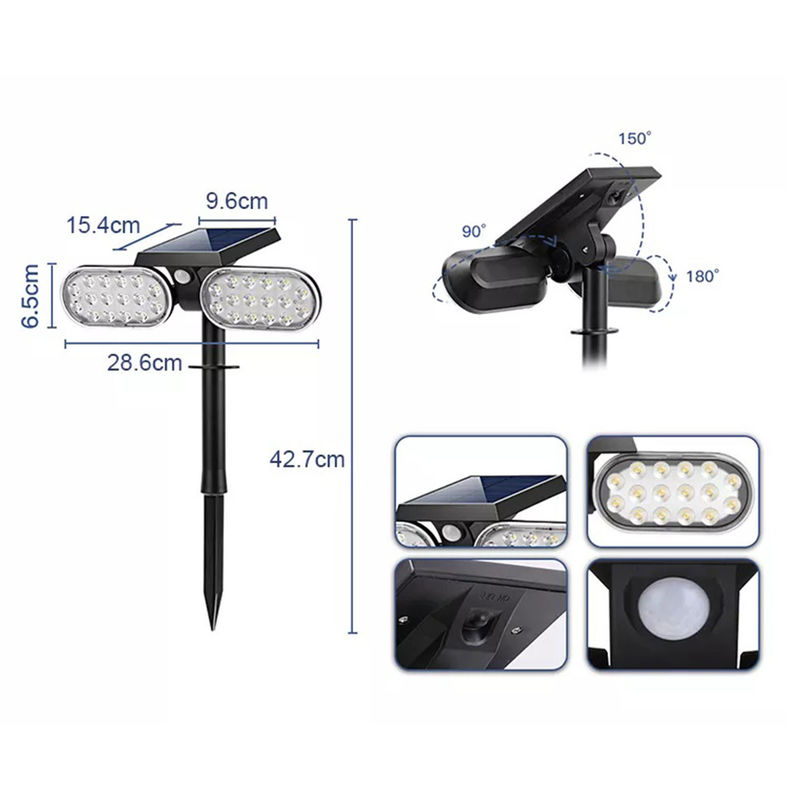 IP65 กันน้ำไฟสวนพลังงานแสงอาทิตย์ติดเสาสนามหญ้าทางเดินกลางแจ้งลาน LED