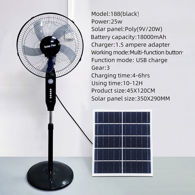 พัดลมกลางแจ้งพลังงานแสงอาทิตย์ 25W พร้อม USB + ไฟกลางคืน 3 Gears พัดลมพลังงานแสงอาทิตย์