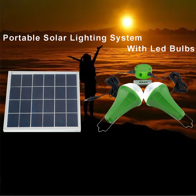 CE ROHS 10W 5V 2pcs * 3W ชุดหลอดไฟพลังงานแสงอาทิตย์พร้อมแผงโซลาร์เซลล์โมโน
