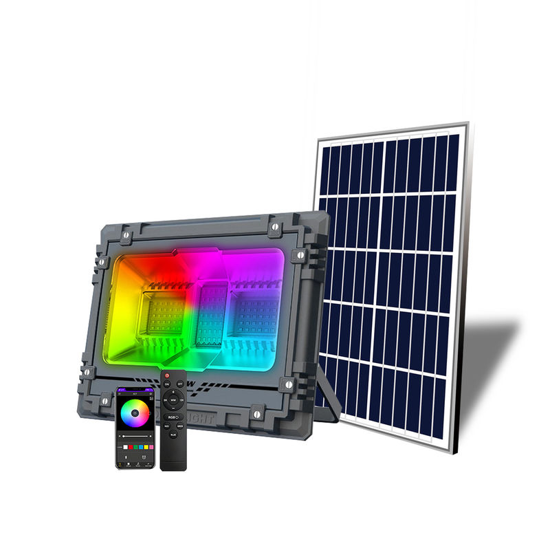 ไฟถนนพลังงานแสงอาทิตย์แบบ Super Bright น้ำท่วมไฟ LED พลังงานแสงอาทิตย์แบบ RGB ที่ทรงพลังแสงกลางแจ้งพร้อมรีโมทคอนโทรล