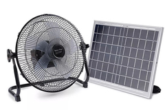 แผงพัดลมตั้งโต๊ะแบบชาร์จพลังงานแสงอาทิตย์ไร้สายแบบพกพาขนาด 12 นิ้วขับเคลื่อนอินพุตคู่สำหรับครัวเรือน